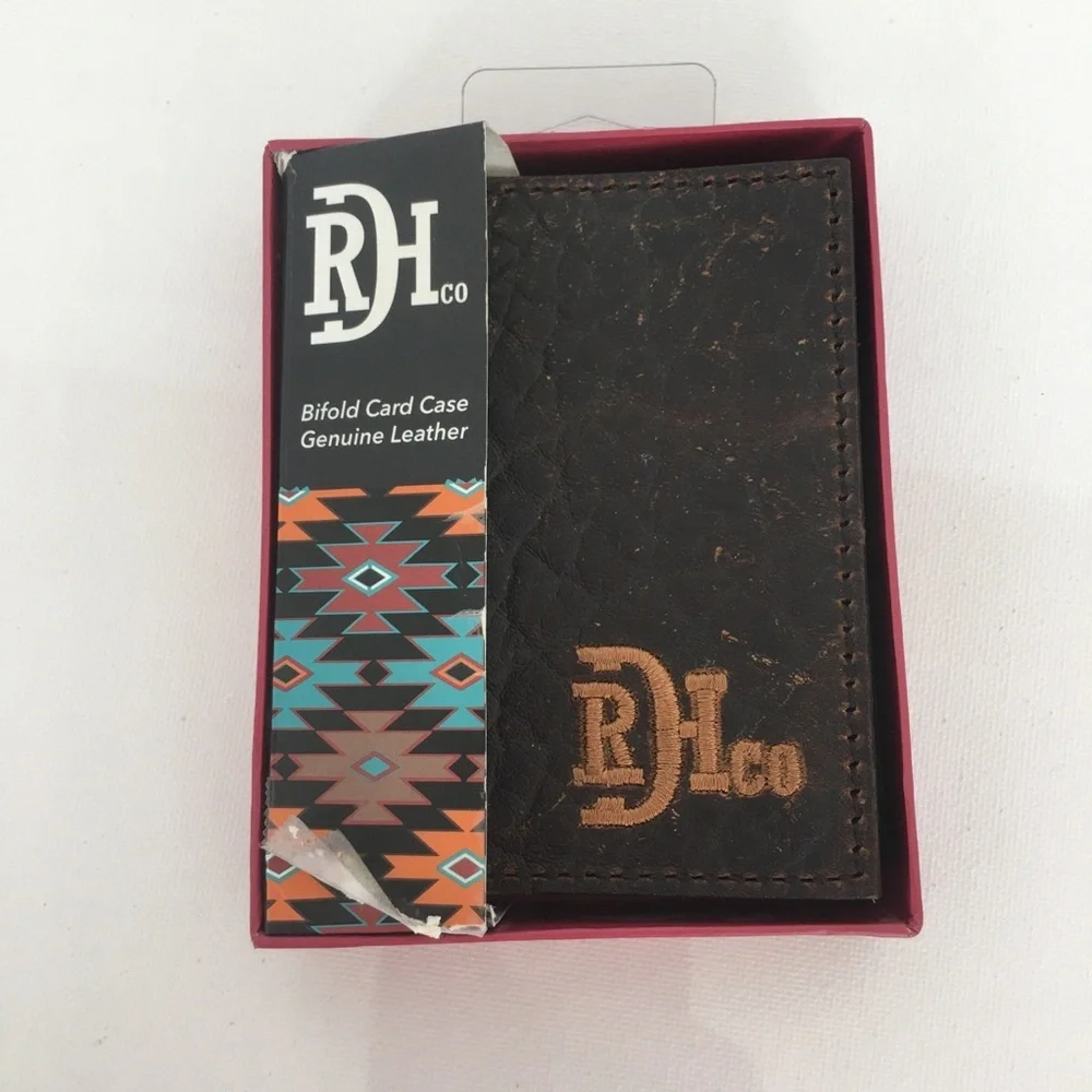 Red Dirt Hat Co Mens Bison Grain Leather Bifold Card Case NEW Brown Wallet NWT